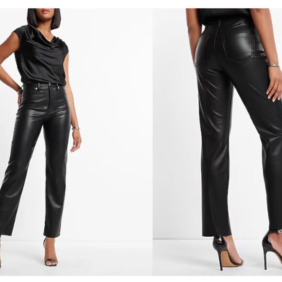 Express Super High Waisted Faux Leather Modern Straight Pant - Picture 1 of 14